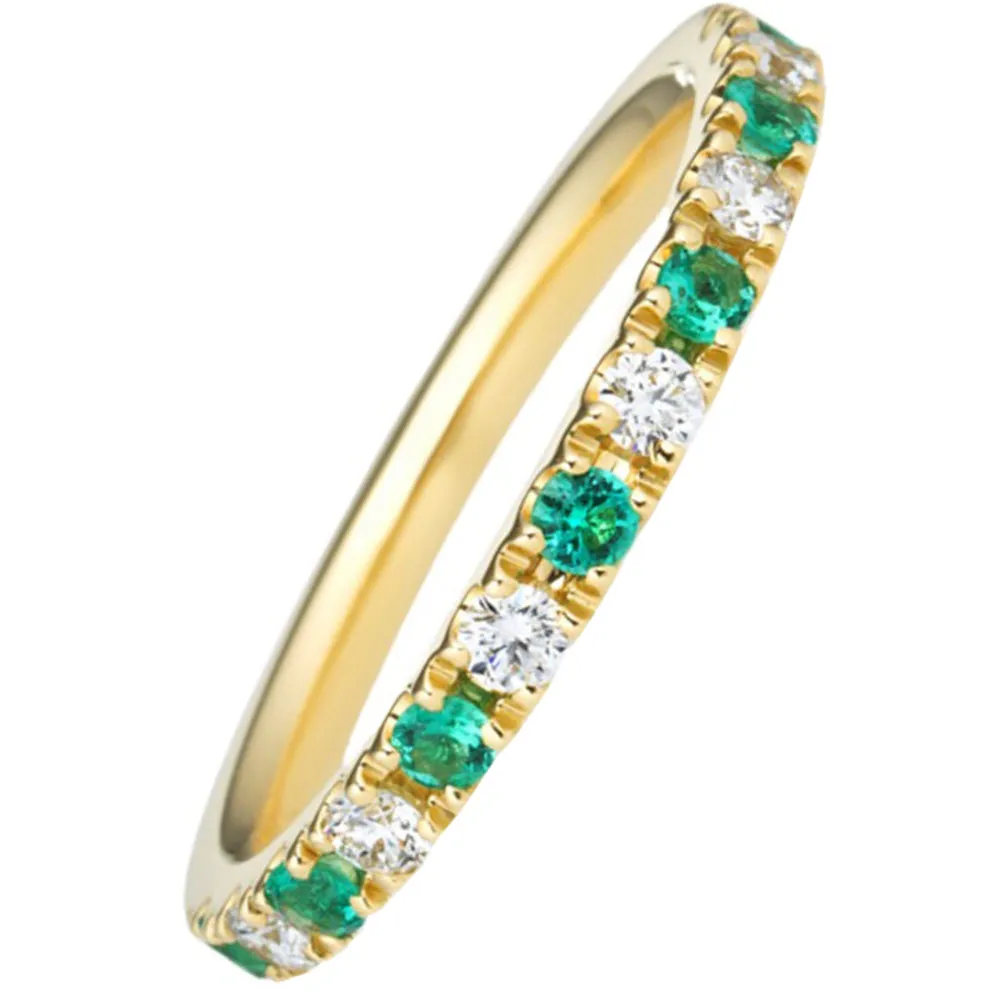 Pave Diamond Emerald Half Eternity Stacking Band