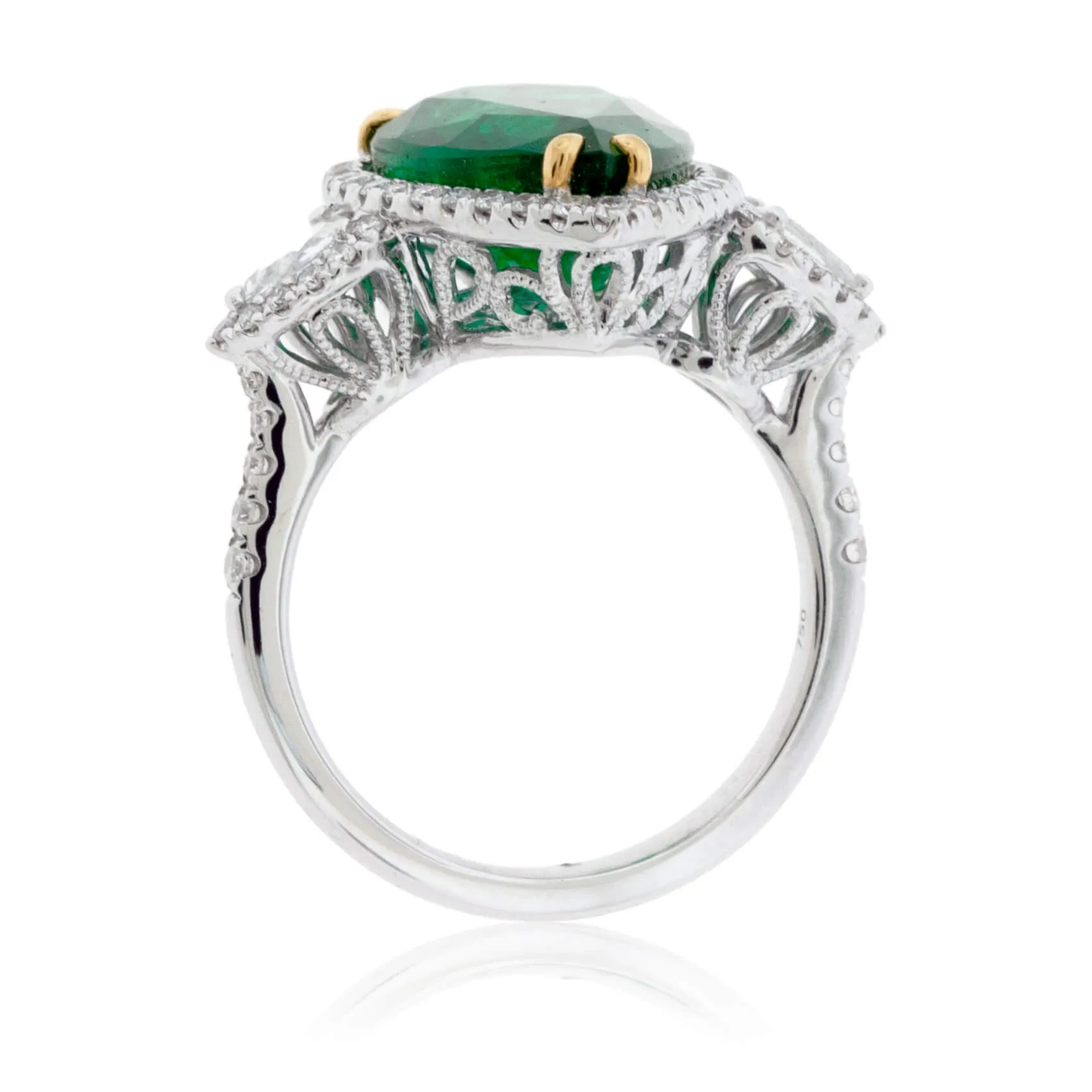 Pear-Shaped Emerald & Diamond Halo Ring