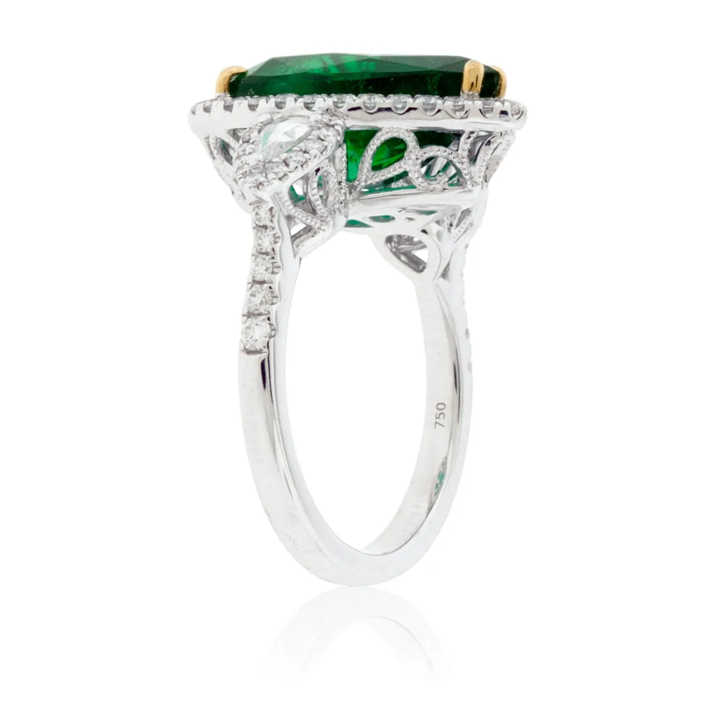 Pear-Shaped Emerald & Diamond Halo Ring