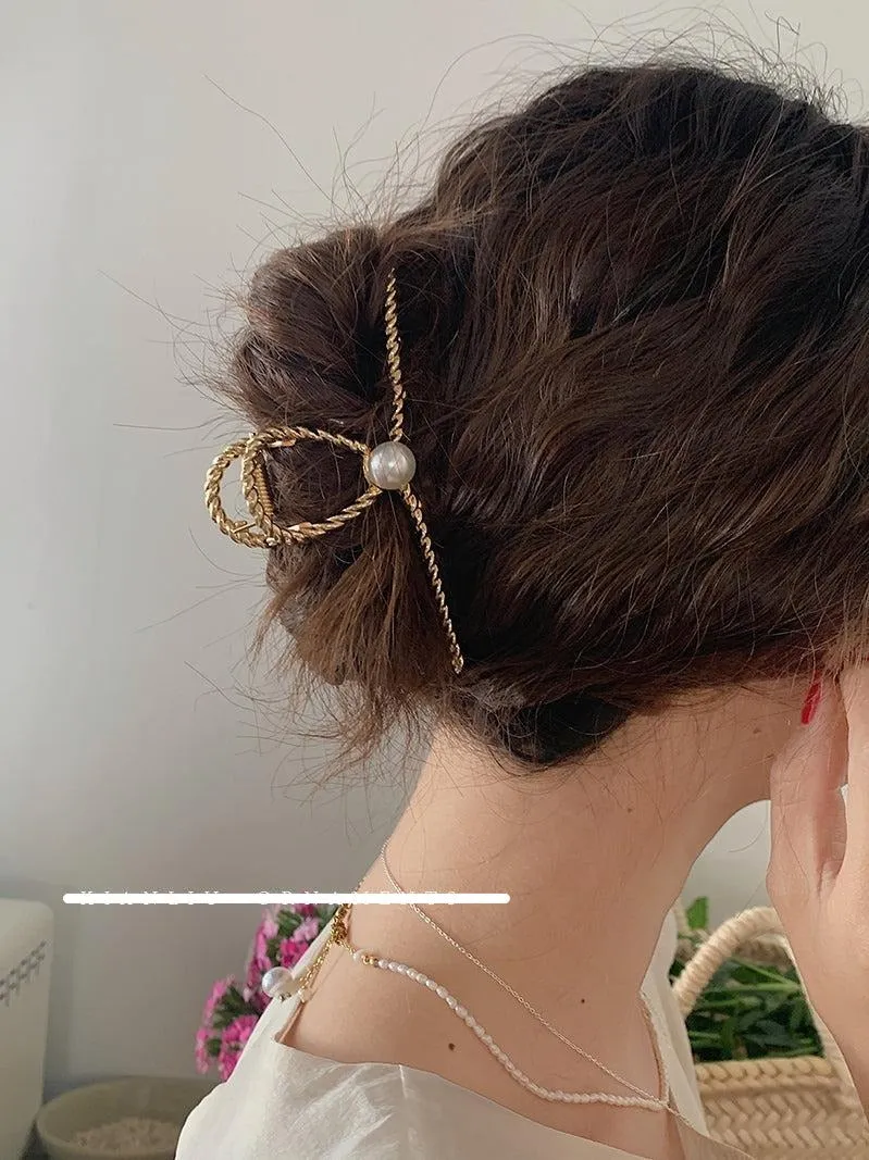 Pearl Metal Hair Claw Clip