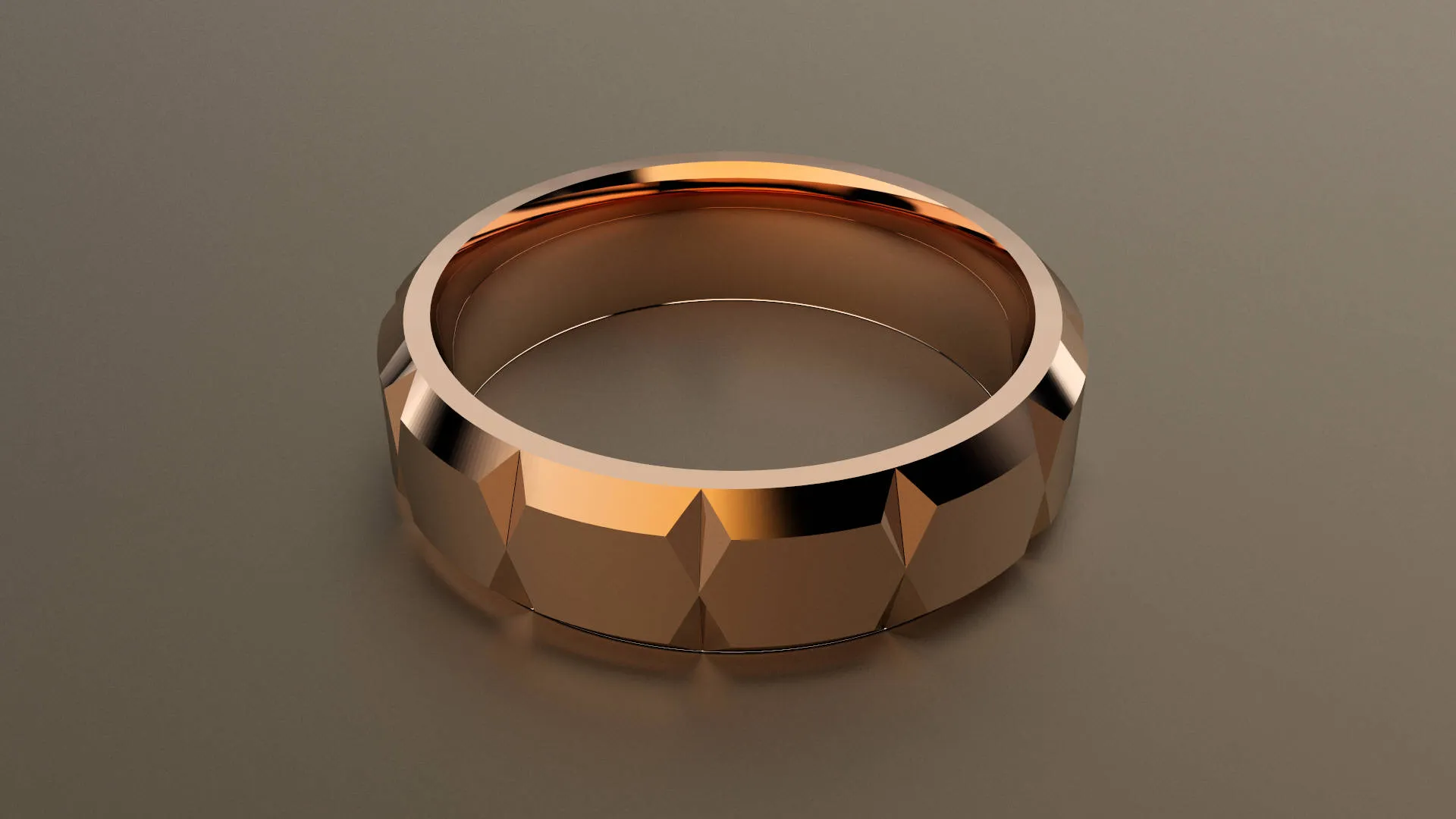 Polished Rose Gold 6mm Beveled Edge Faceted Wedding Band