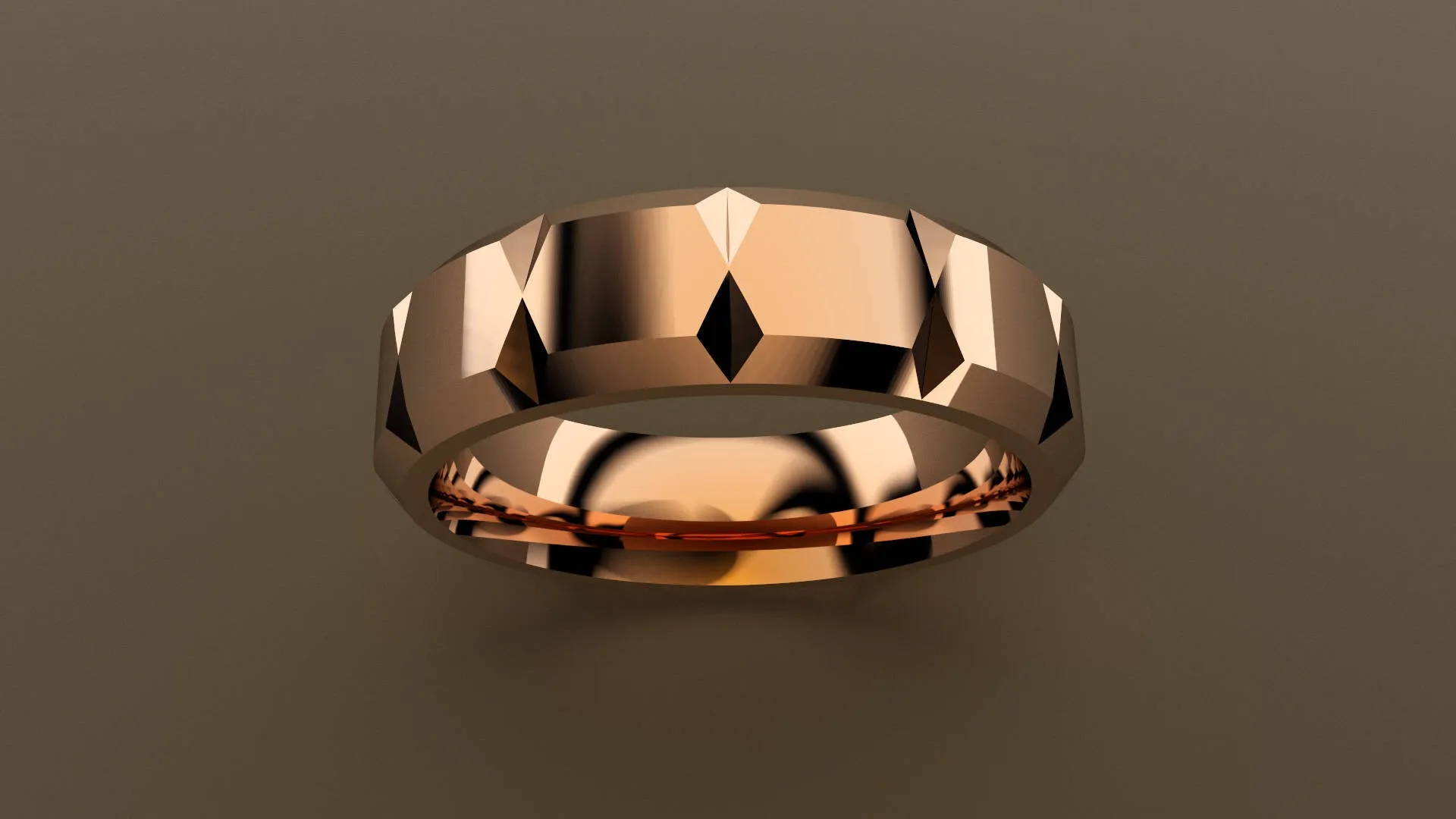 Polished Rose Gold 6mm Beveled Edge Faceted Wedding Band