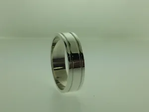 Polished Sterling Silver 6mm Double Groove Wedding Band
