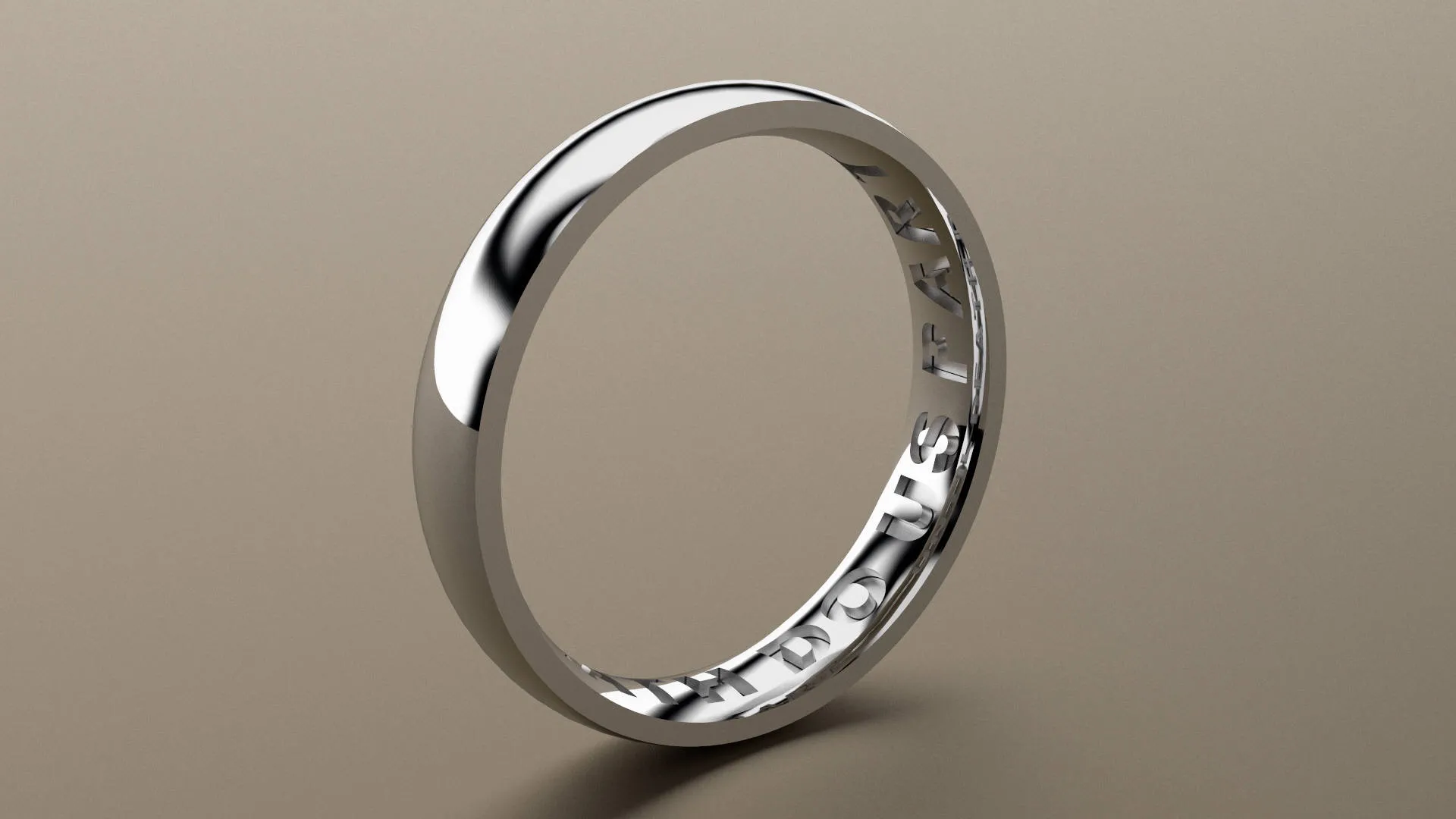 Polished White Gold 4mm Interior Message Wedding Band
