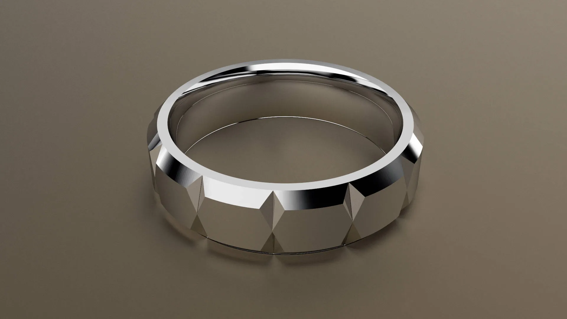 Polished White Gold 6mm Beveled Edge Faceted Wedding Band