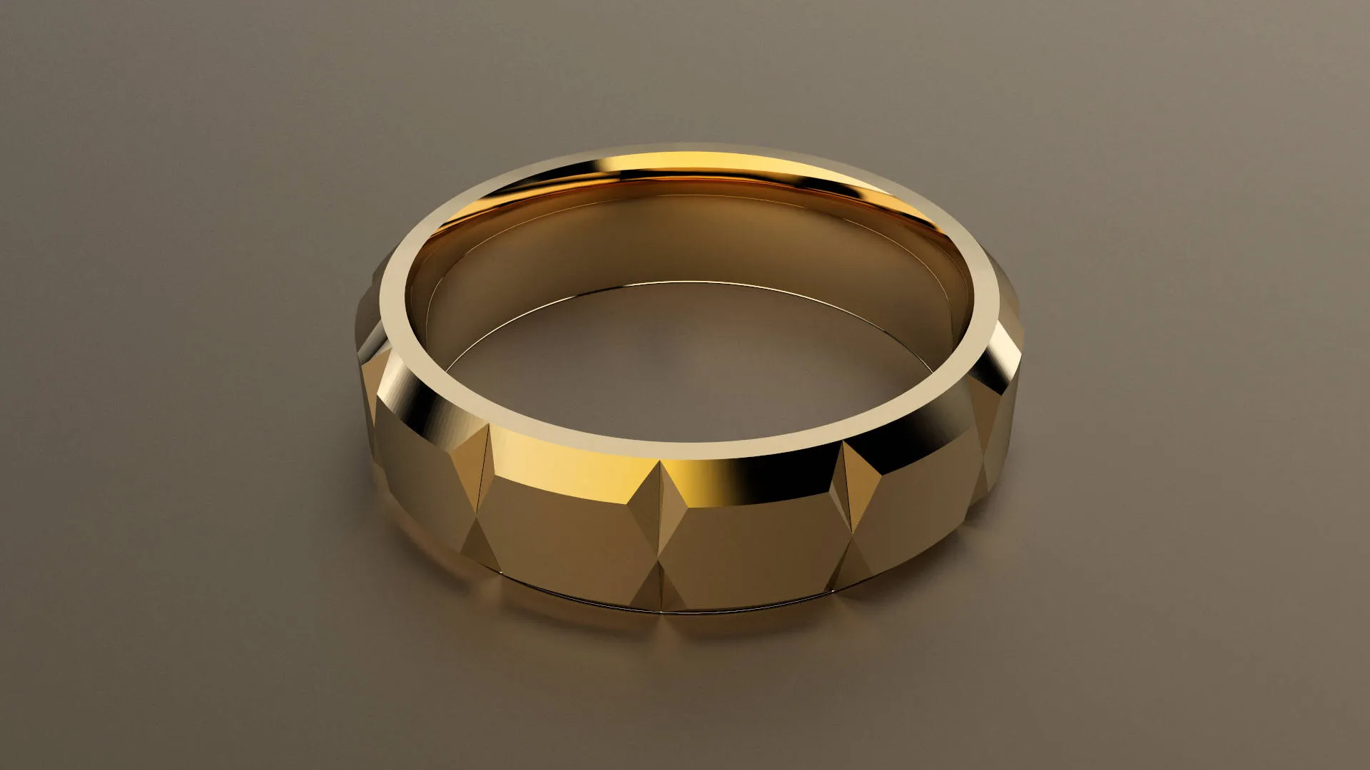 Polished Yellow Gold 6mm Beveled Edge with Facets Wedding Band