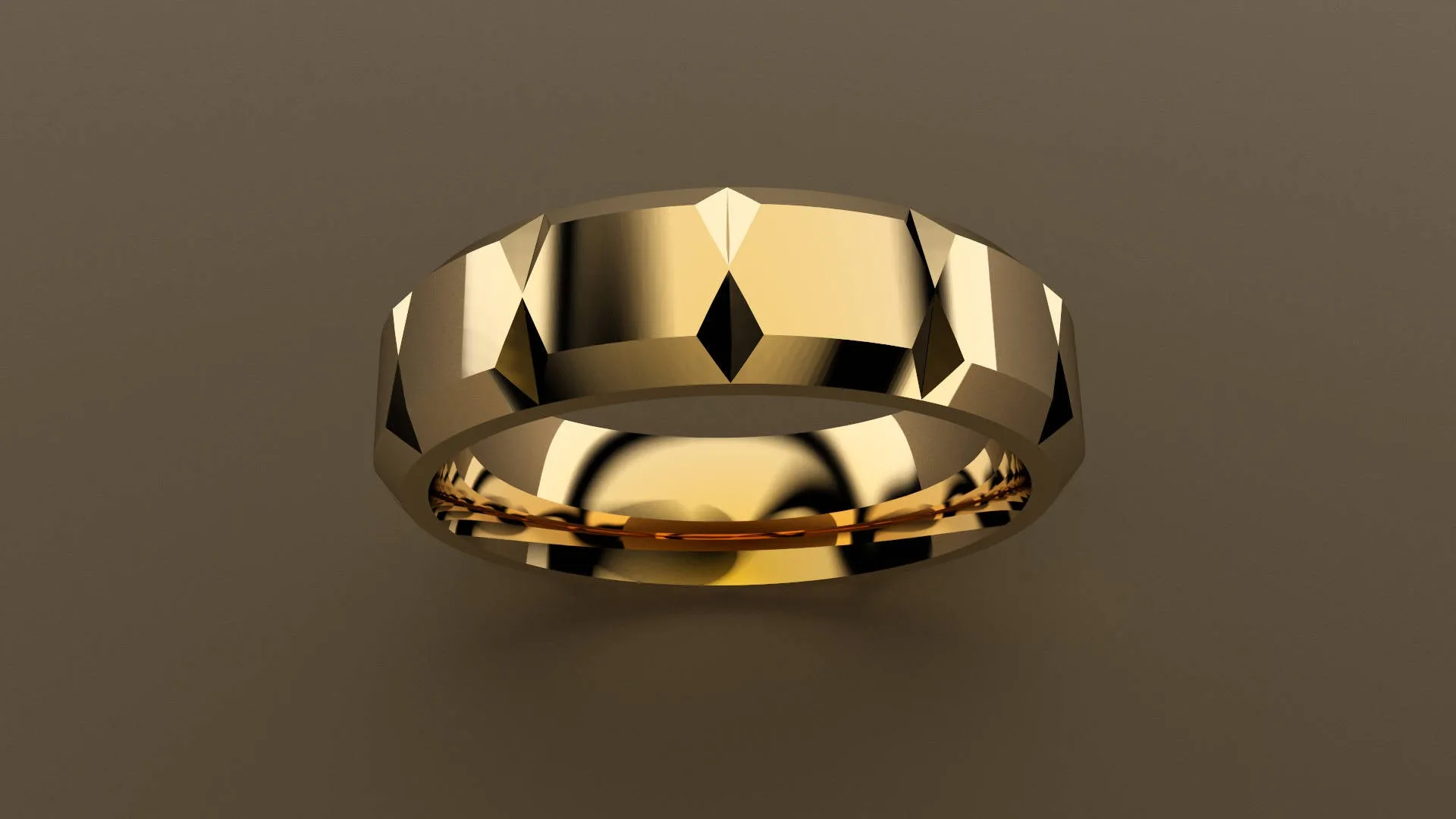 Polished Yellow Gold 6mm Beveled Edge with Facets Wedding Band