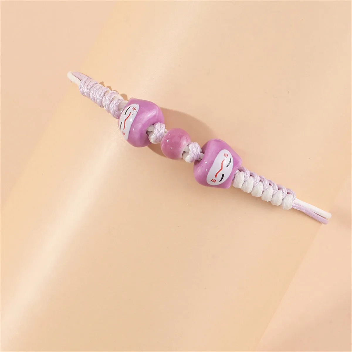 Purple & Cat Bead Cord Bracelet