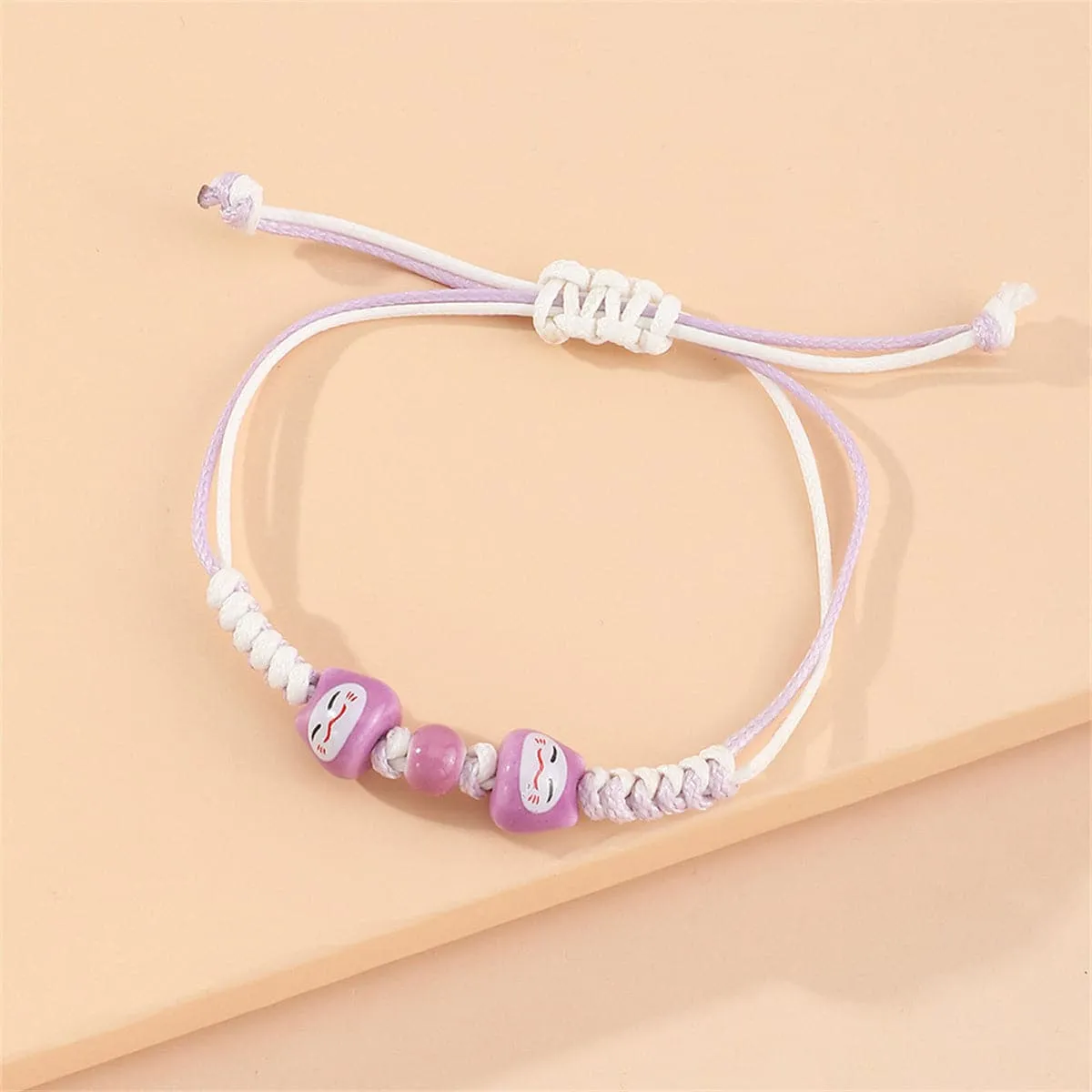 Purple & Cat Bead Cord Bracelet