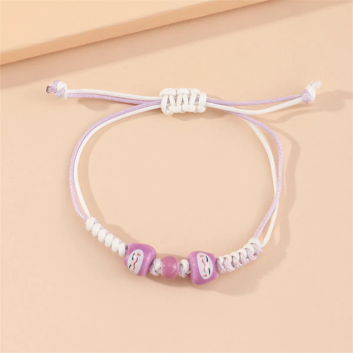 Purple & Cat Bead Cord Bracelet