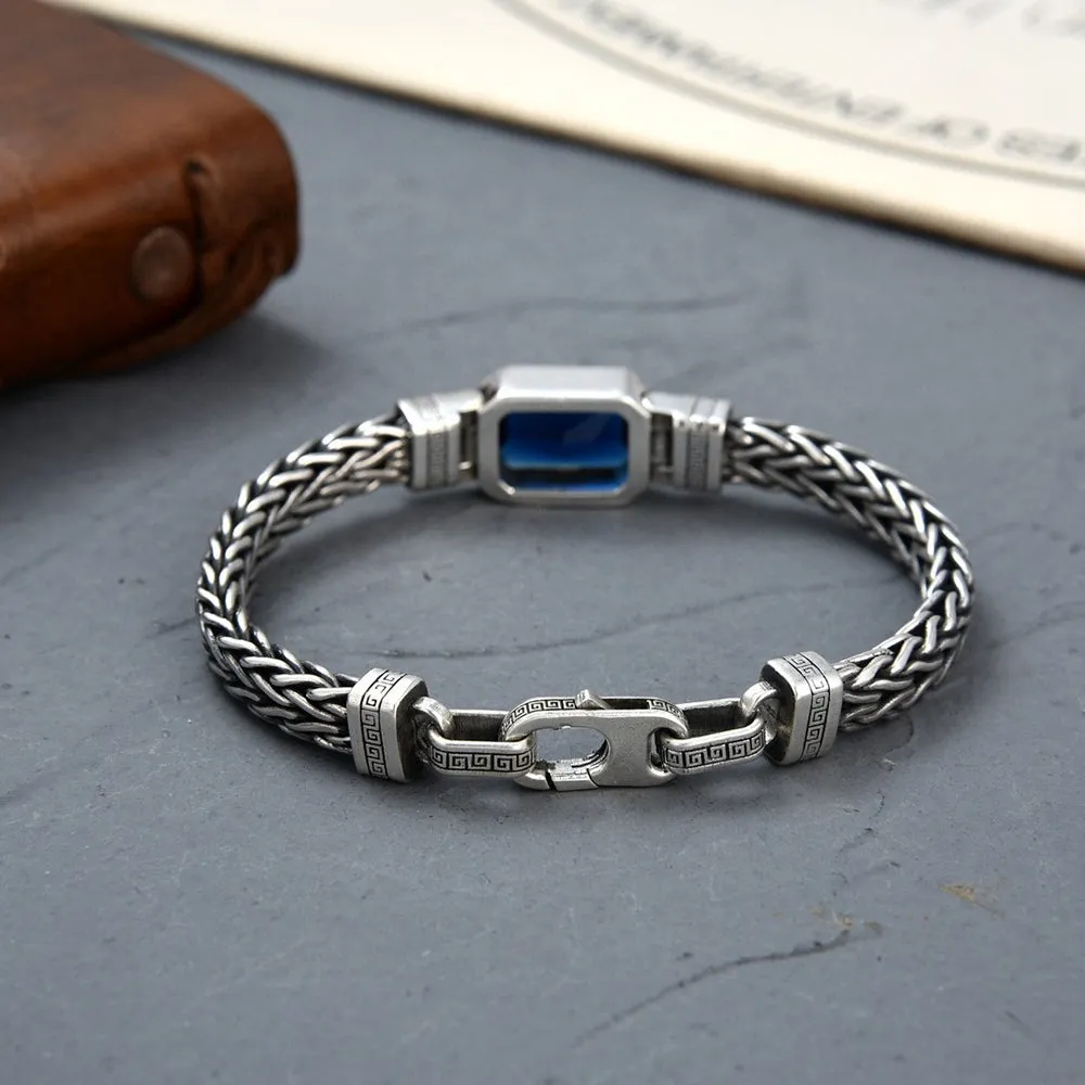 Real Solid 925 Sterling Silver Bracelet Braided Twisted Chain CZ Inlay Fashion Punk Jewelry 7.9"