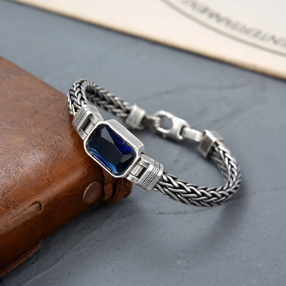Real Solid 925 Sterling Silver Bracelet Braided Twisted Chain CZ Inlay Fashion Punk Jewelry 7.9"