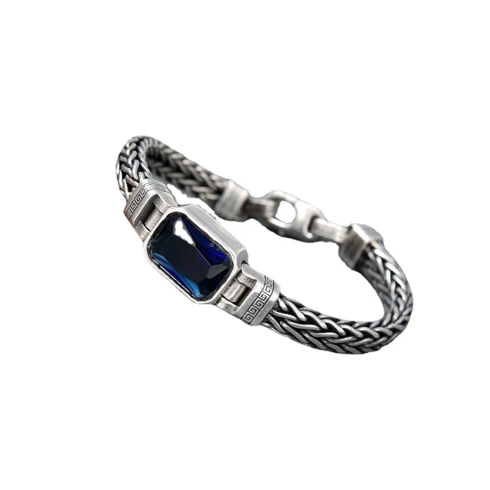 Real Solid 925 Sterling Silver Bracelet Braided Twisted Chain CZ Inlay Fashion Punk Jewelry 7.9"