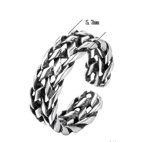Real Solid 925 Sterling Silver Ring Braided Fashion Punk Jewelry Adjustable 8-11