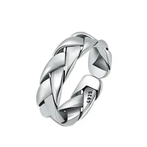 Real Solid 925 Sterling Silver Rings Braided Twist Fashion Punk Jewelry Open Size 5-7