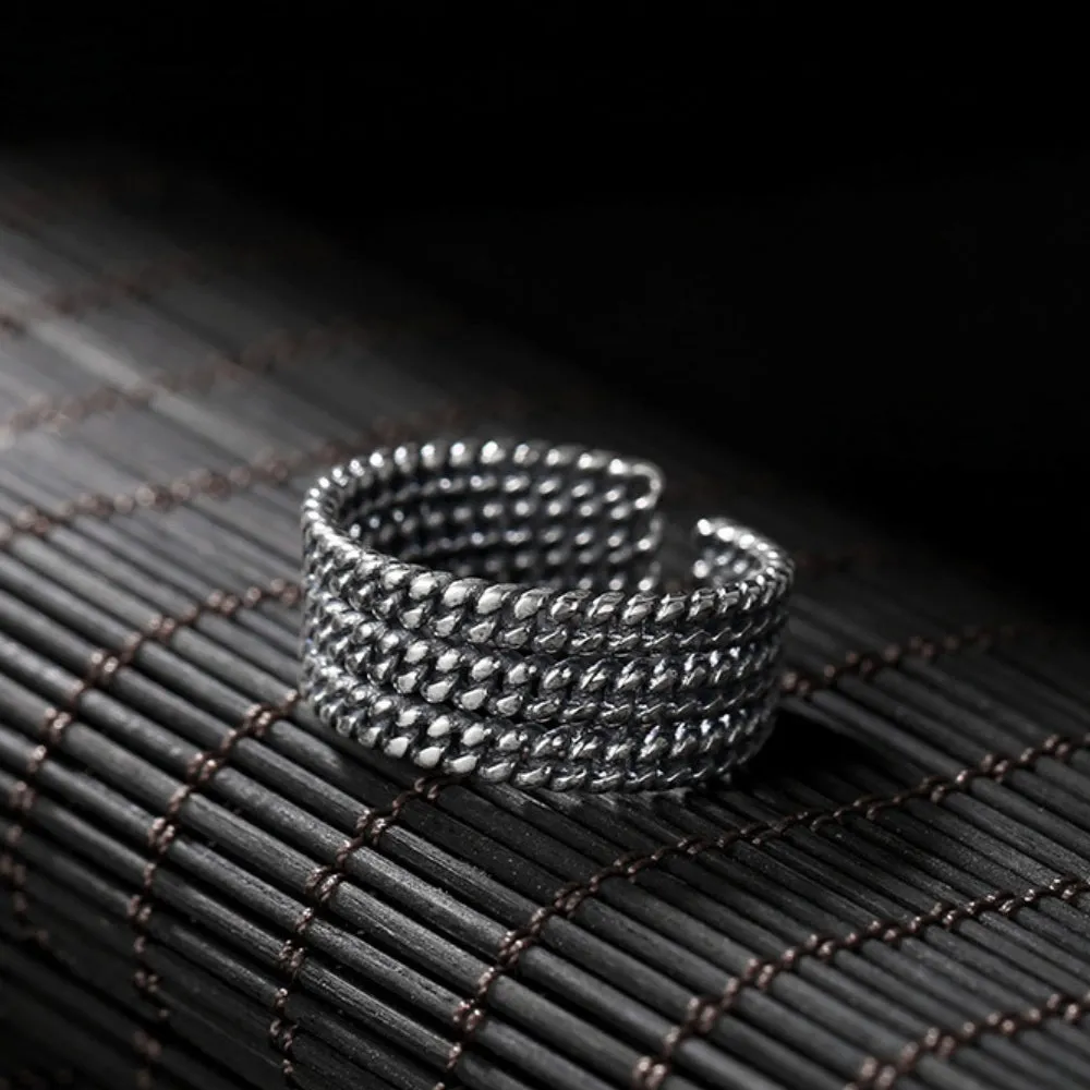Real Solid 925 Sterling Silver Rings Braided Twisted Fashion Punk Jewelry Open Size 6-8