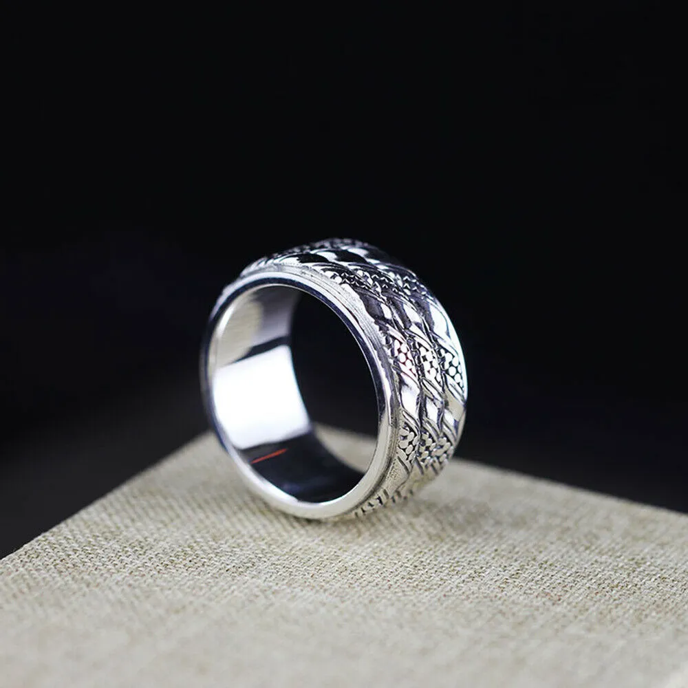 Real Solid 925 Sterling Silver Rings Rotation Braided Twist Fashion Punk Jewelry Size 9-10