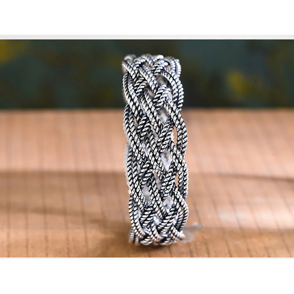 Real Solid 999 Fine Silver Cuff Bracelet Braided Twist Fashion Punk Jewelry Open Bangle