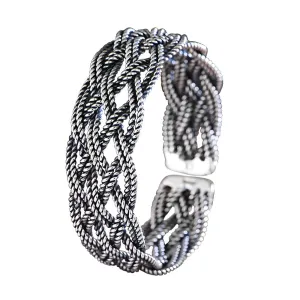 Real Solid 999 Fine Silver Cuff Bracelet Braided Twist Fashion Punk Jewelry Open Bangle