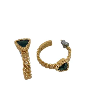 Rebecca Cocktail Gold Triangle Hoop Earrings - Emerald Green