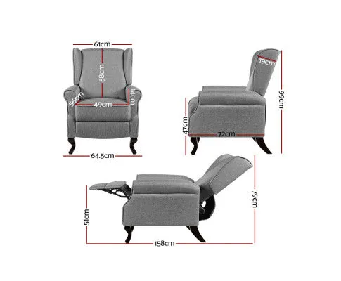 Recliner Chair Luxury Lounge Armchair Single Sofa Couch Fabric Grey