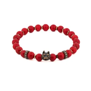Red Coral Spirit Wolf Men Bracelet