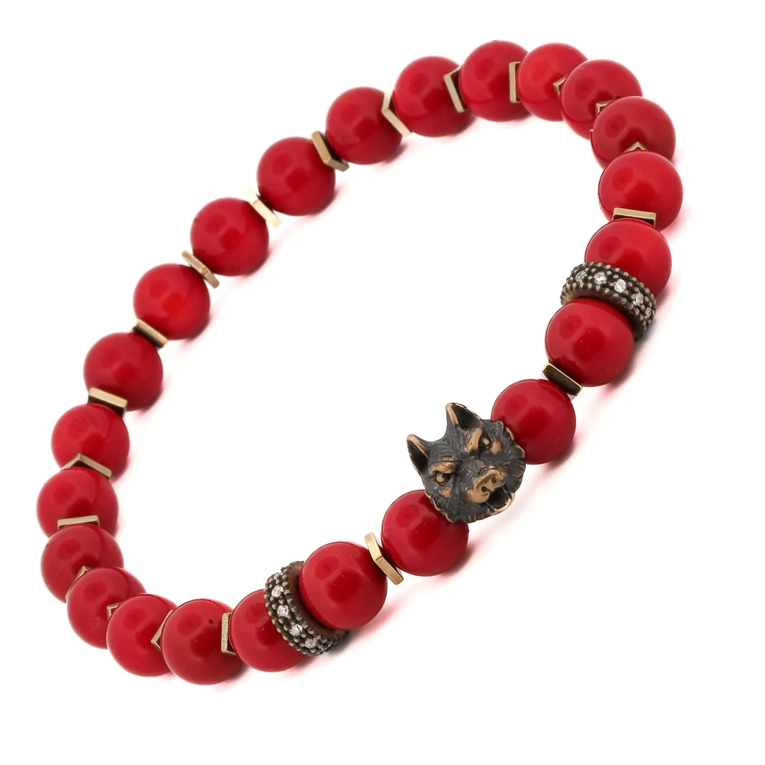 Red Coral Spirit Wolf Men Bracelet