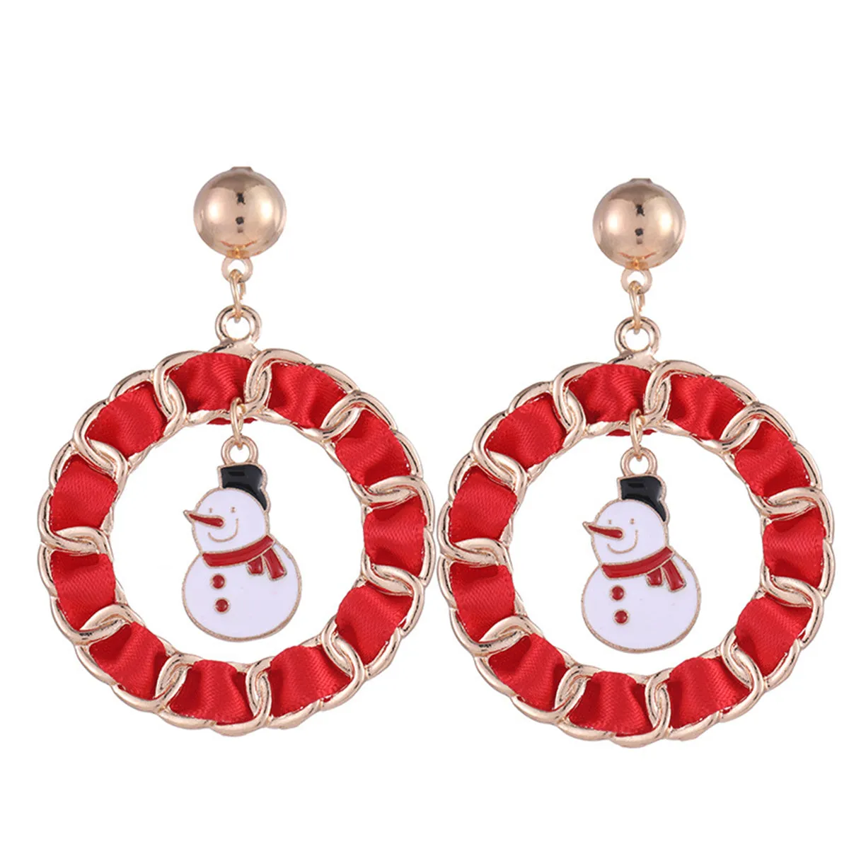 Red Enamel & Polyster 18K Gold-Plated Snowman Curb Chain Circle Drop Earrings