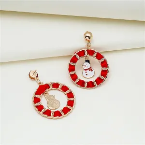 Red Enamel & Polyster 18K Gold-Plated Snowman Curb Chain Circle Drop Earrings