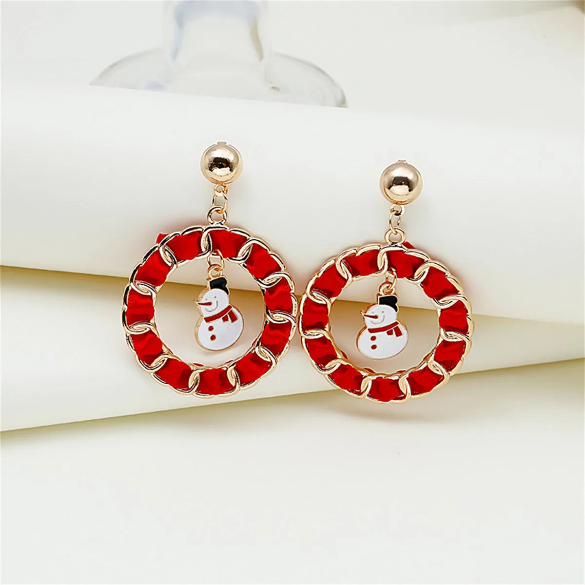 Red Enamel & Polyster 18K Gold-Plated Snowman Curb Chain Circle Drop Earrings