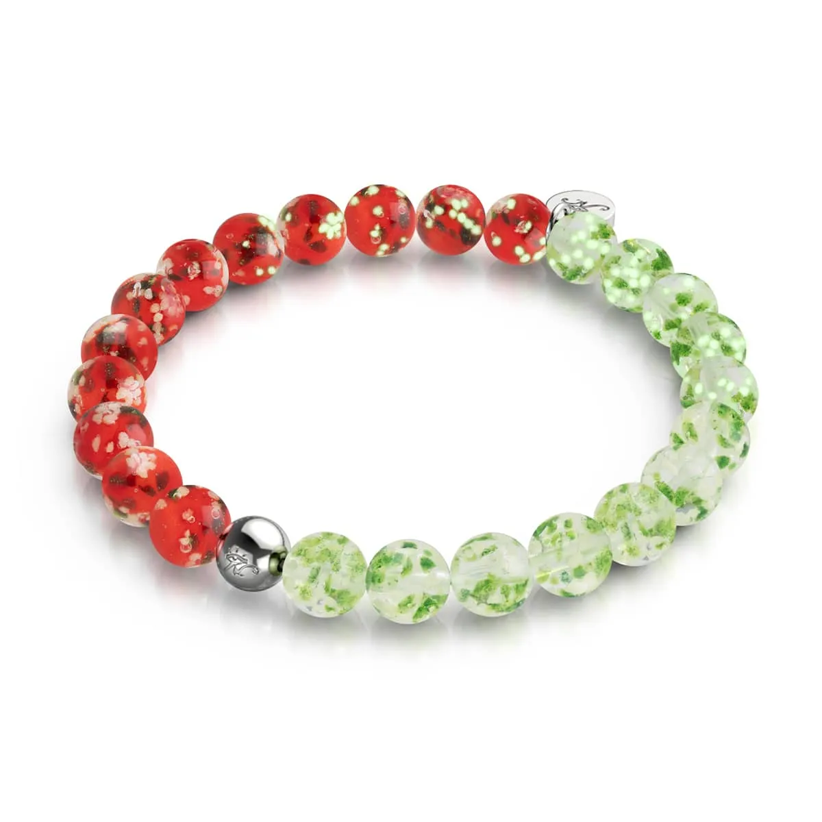 Red Holly x Frosted Mistletoe | .925 Sterling Silver | Firefly Glass Bracelet