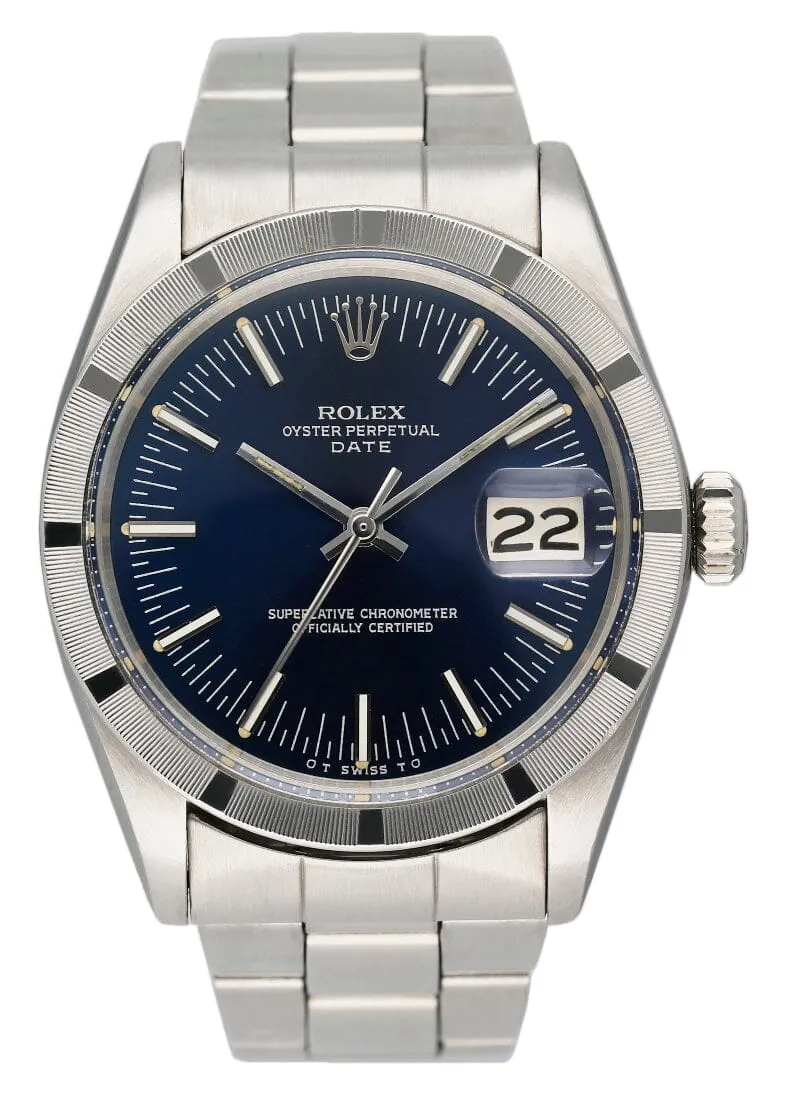 Rolex Date 1501 Blue Dial Steel Vintage Mens Watch