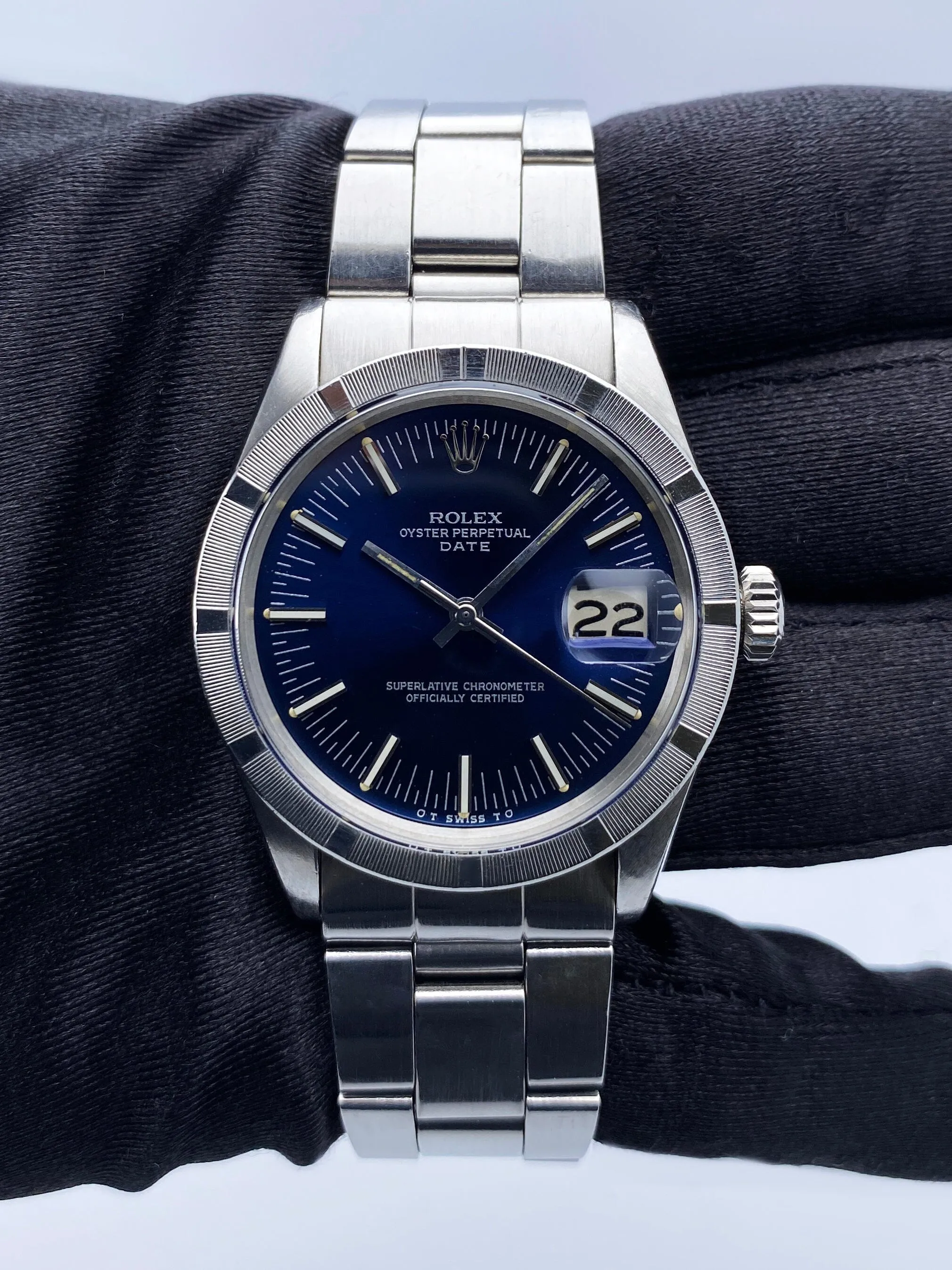 Rolex Date 1501 Blue Dial Steel Vintage Mens Watch