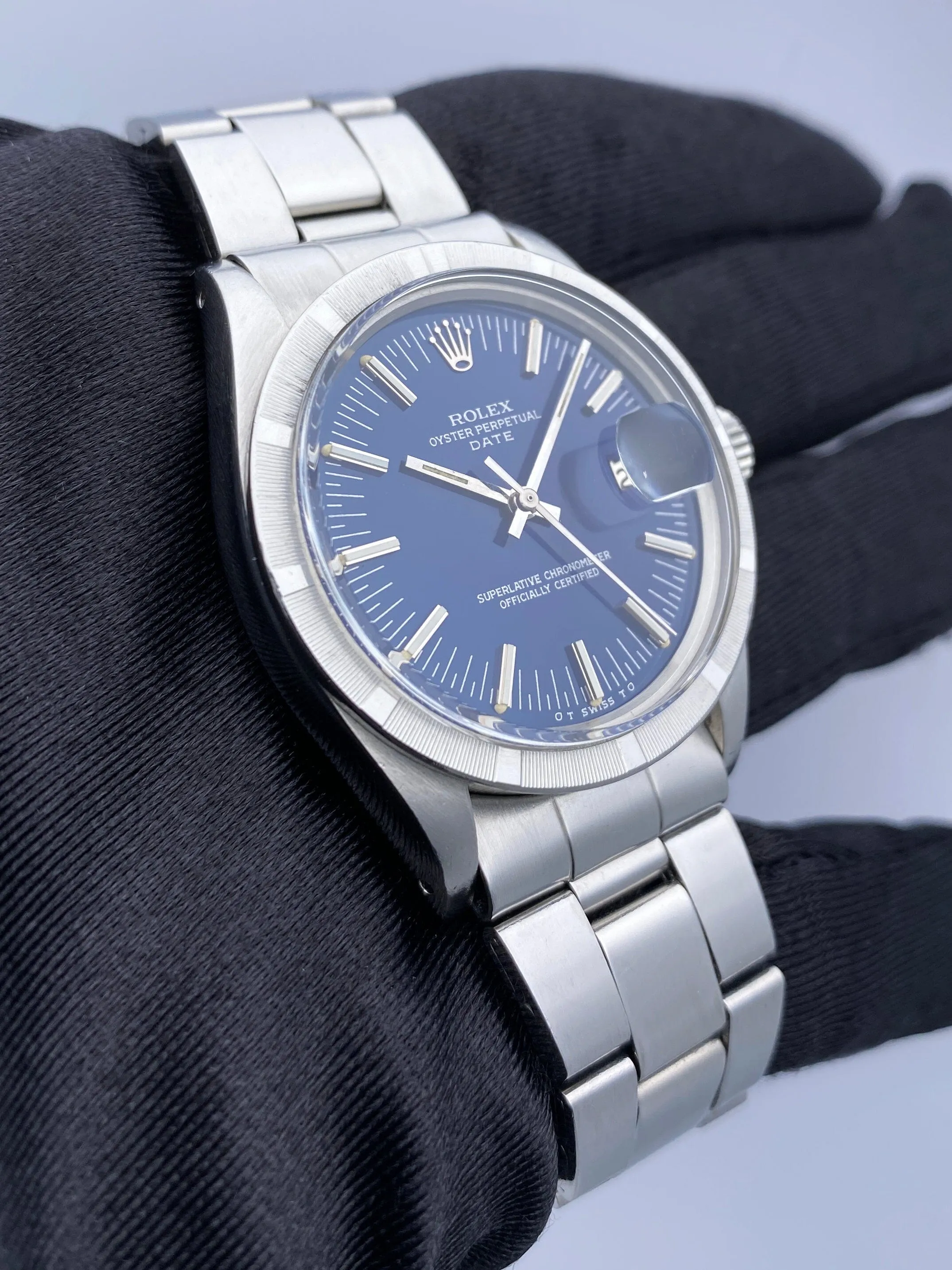 Rolex Date 1501 Blue Dial Steel Vintage Mens Watch