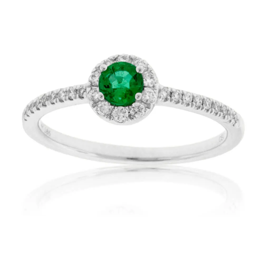 Round Emerald & Diamond Halo Ring