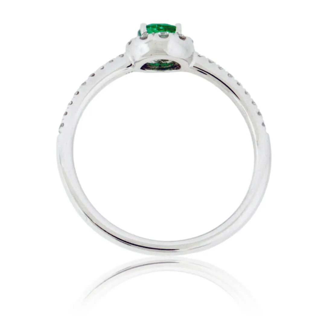 Round Emerald & Diamond Halo Ring