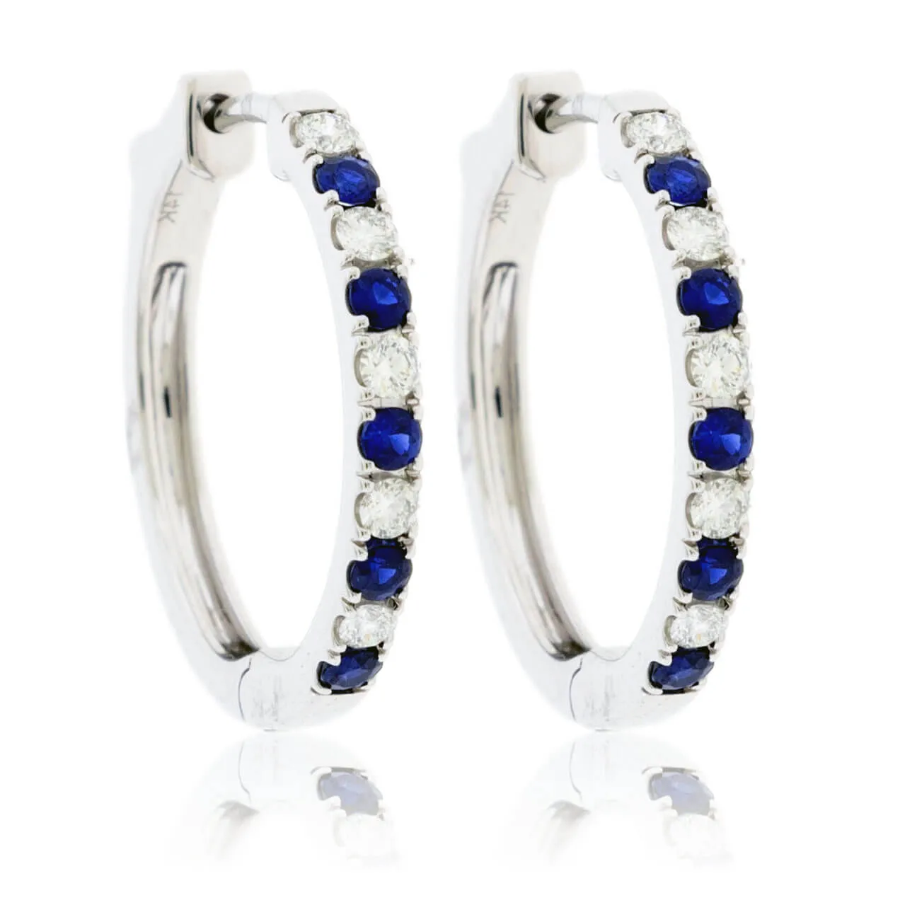 Round Prong Set Emerald & Diamond Hoop Earrings