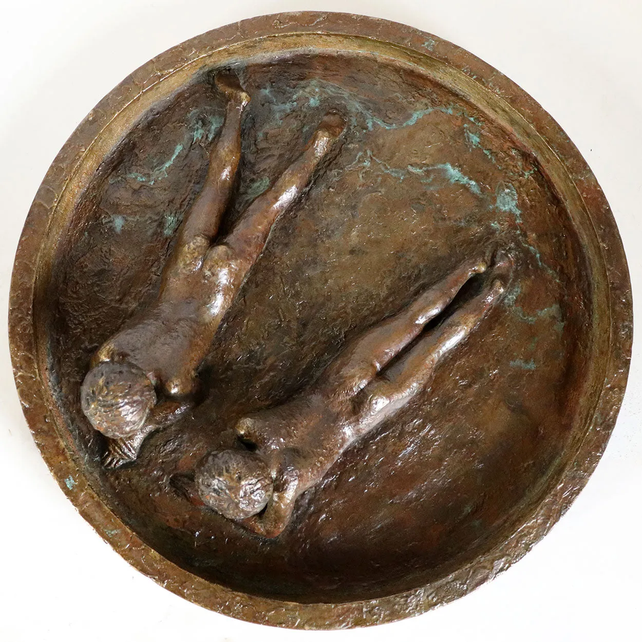 Signed American SB Cast Bronze Sculpture, Two Siblings in a Wading Pool
