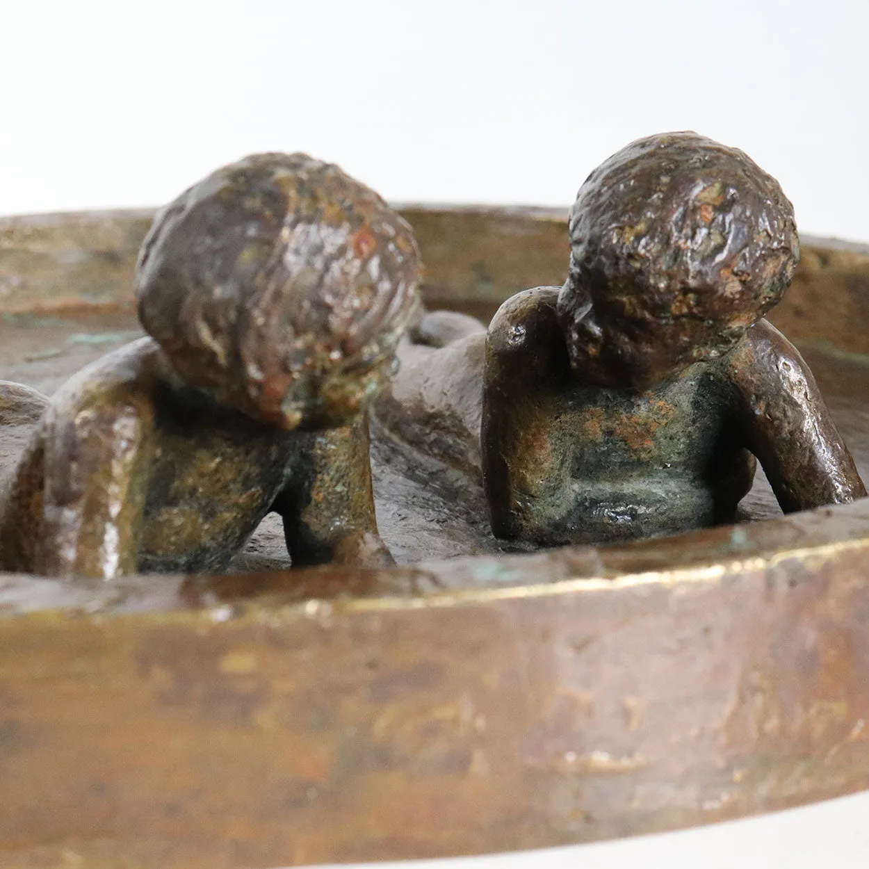 Signed American SB Cast Bronze Sculpture, Two Siblings in a Wading Pool