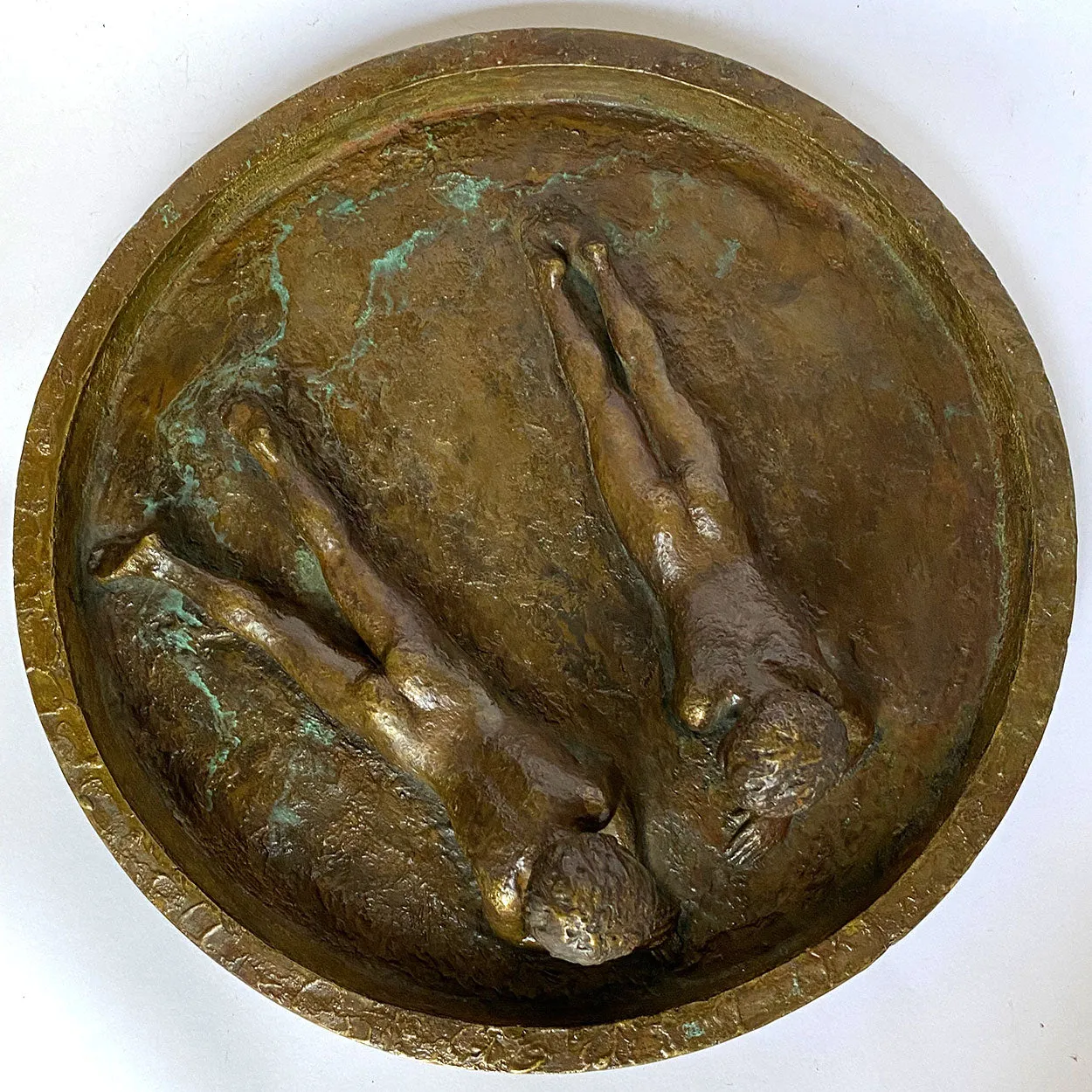 Signed American SB Cast Bronze Sculpture, Two Siblings in a Wading Pool