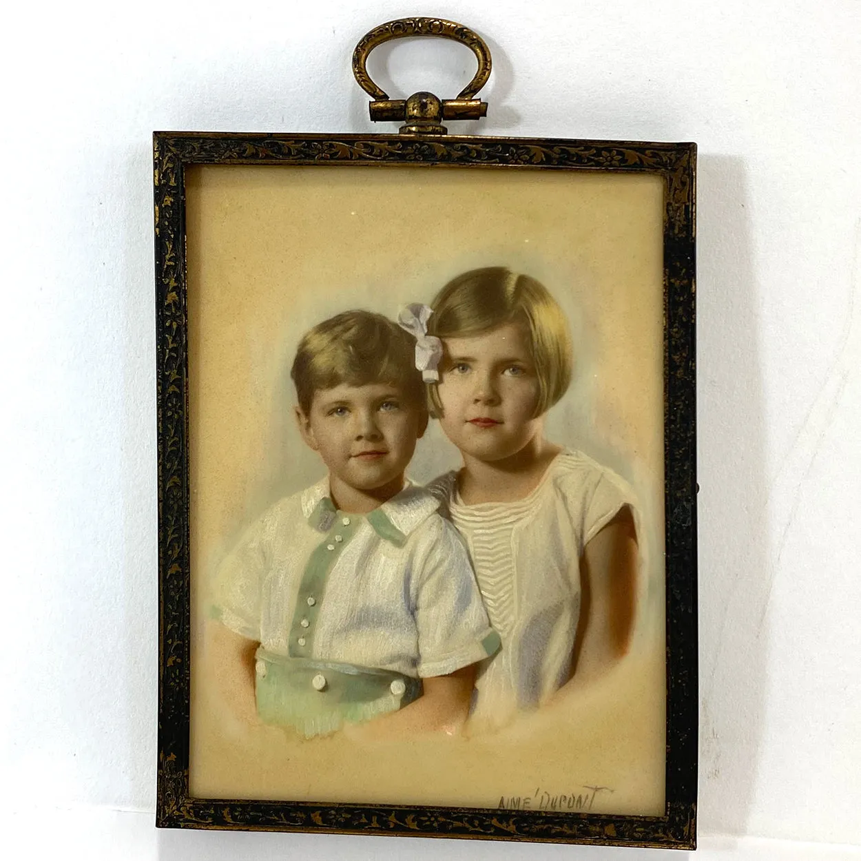 Signed American SB Cast Bronze Sculpture, Two Siblings in a Wading Pool
