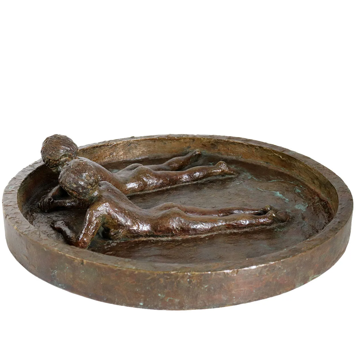 Signed American SB Cast Bronze Sculpture, Two Siblings in a Wading Pool