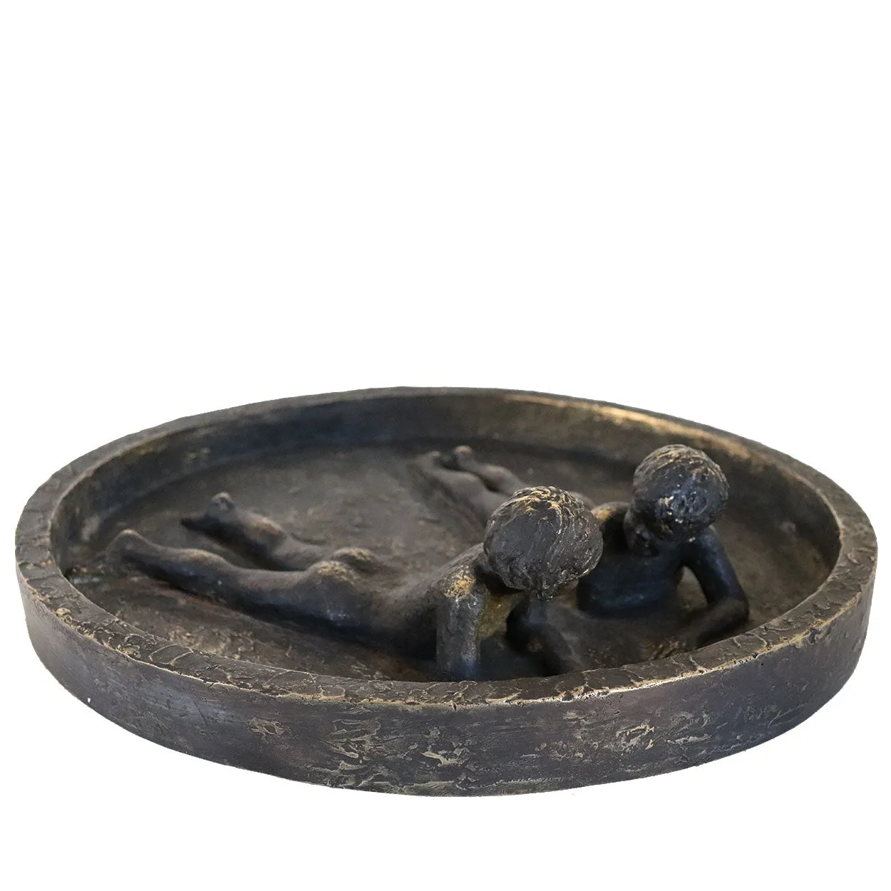 Signed American SB Cast Bronze Sculpture, Two Siblings in a Wading Pool