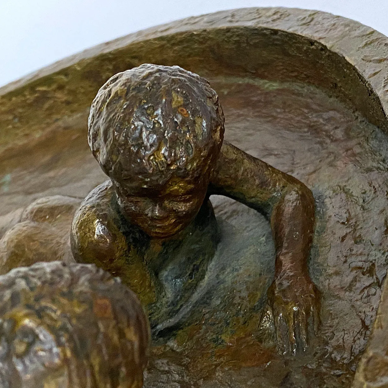 Signed American SB Cast Bronze Sculpture, Two Siblings in a Wading Pool