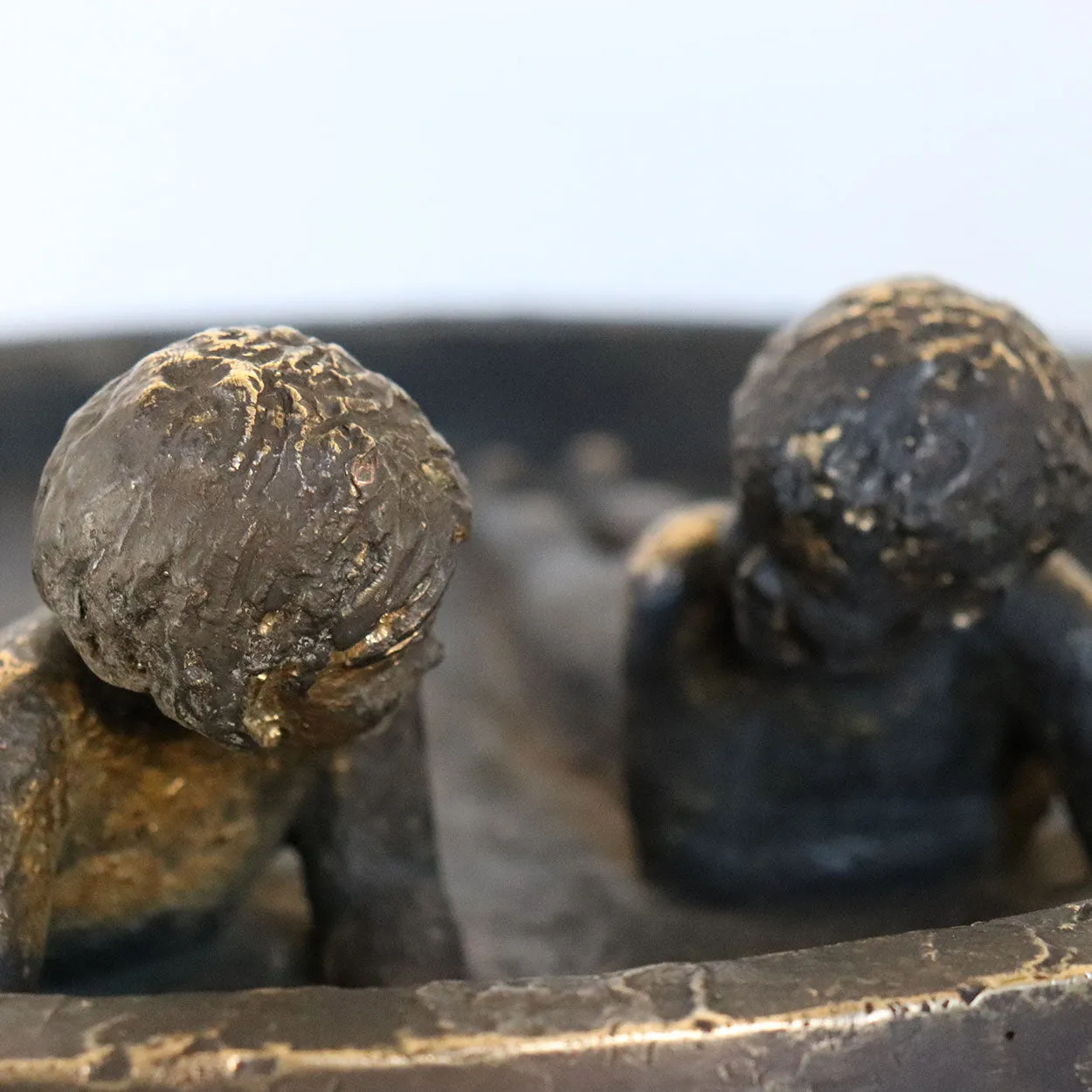 Signed American SB Cast Bronze Sculpture, Two Siblings in a Wading Pool
