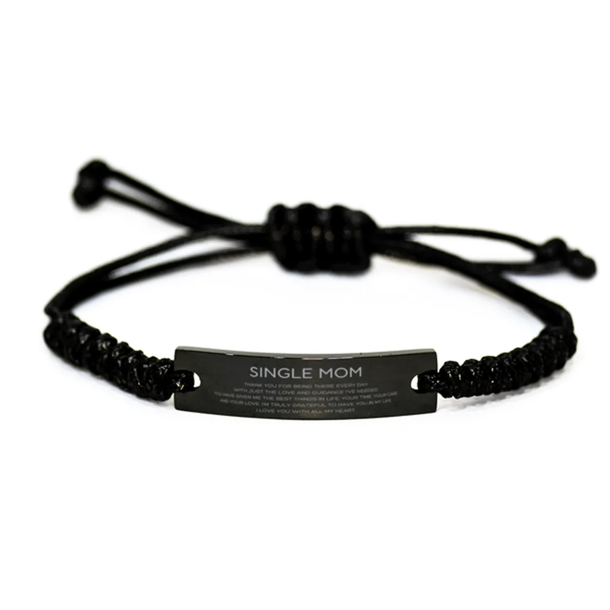 Single Mom Gifts, Thank you for being there every day, Thank You Gifts For Single Mom, Birthday Christmas Black Rope Bracelet For Single Mom