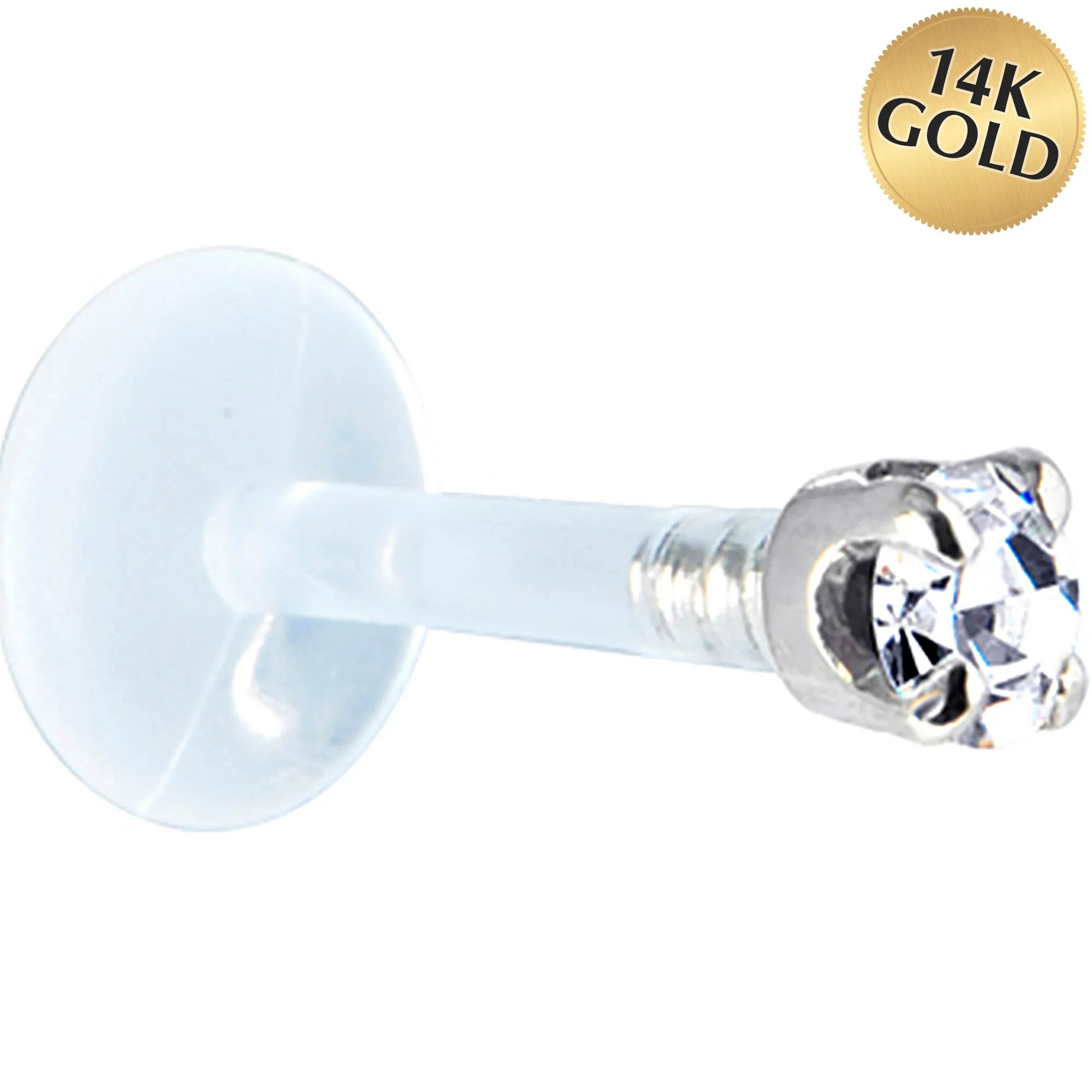 Solid 14KT White Gold 1.5mm Genuine Diamond Bioplast Push in Labret