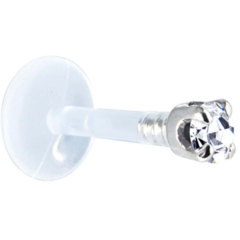 Solid 14KT White Gold 1.5mm Genuine Diamond Bioplast Push in Labret