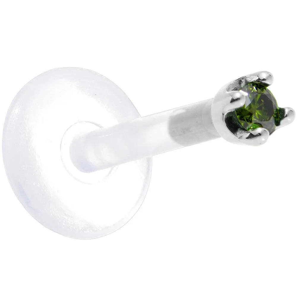 Solid 14KT White Gold 1.5mm Genuine Green Diamond Bioplast Push in Labret