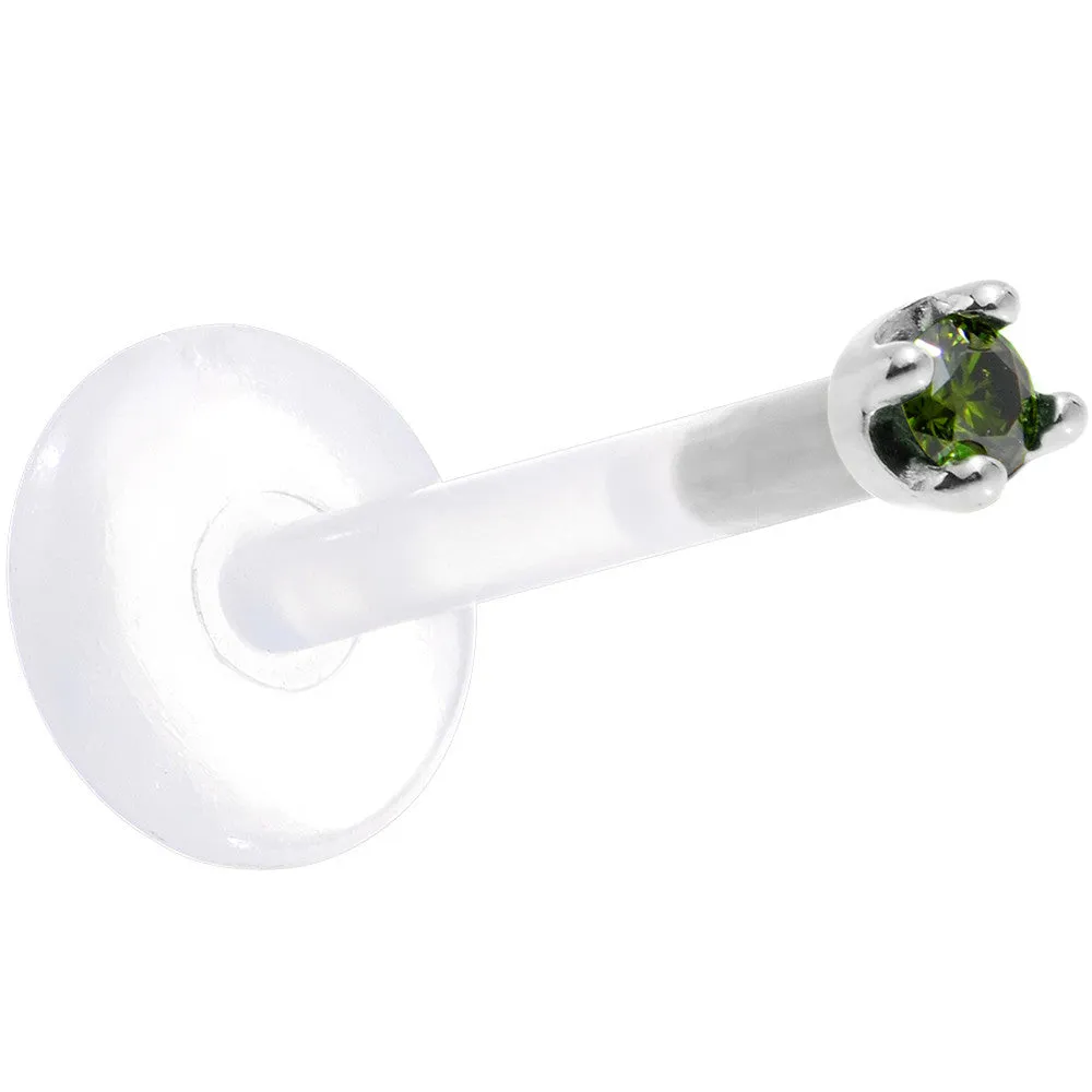 Solid 14KT White Gold 1.5mm Genuine Green Diamond Bioplast Push in Labret